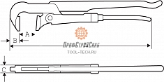 Размеры разводного ключа шведика с губками под 90° Super-Ego 90°-1 1/2"